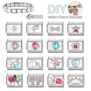 Détails des charms italiens en acier inoxydable et bracelet DIY avec divers symboles variés