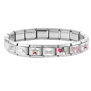 Détails du bracelet à breloques italien en acier inoxydable avec étoiles et fleurs