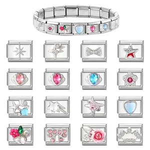 Bracelet modulaire à breloques en acier inoxydable avec maillons en émail coloré