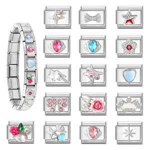 Bracelet modulaire en acier inoxydable style italien avec divers maillons décoratifs