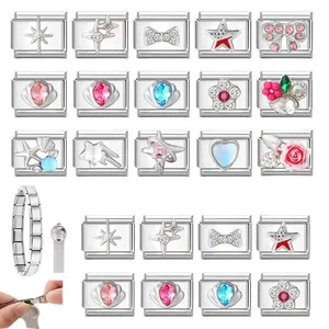 Charms modulaires en acier inoxydable avec divers motifs de pierres et fleurs