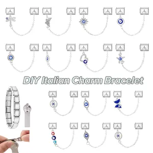 Detailed macro view of DIY Italian evil eye charms with blue enamel and crystal inlays