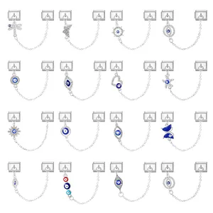 Stainless Steel Evil Eye Italian Charm Bracelet Link Pendant For DIY Jewelry Making Vintage Butterfly Heart Star Blue Enamel Zirconia Dangle Accessory Women