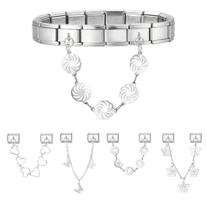 Italienisches Charm-Armband aus Edelstahl mit Herz-, Schmetterling- und Blumenanhängern