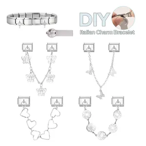 Italienisches Charm-Armband aus Edelstahl mit DIY Schmetterling- und Herzanhängern