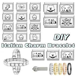 Detail van DIY Italiaanse bedelarmband links met hondenpatronen en kleuropties