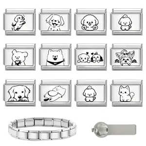 Detail van Italiaanse bedels met diverse cartoon dieren en montagegereedschap