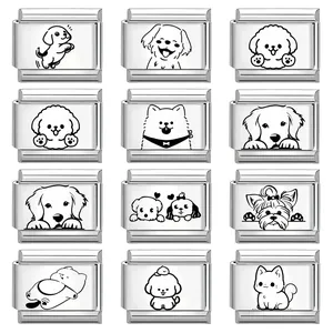 Roestvrij Staal Italiaanse Charm Links Cartoon Huisdier Hond Kat Patroon Modulaire Armband Accessoires DIY Sieraden Voor Vrouwen Kinderen