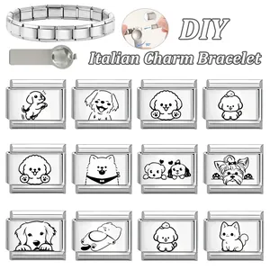 Italiaanse modulaire bedelarmband van roestvrij staal met 12 verschillende hondenpatronen