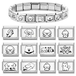 Italiaanse bedelarmband van roestvrij staal met schattige cartoon huisdier schakels