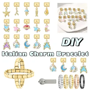 Detailsatz italienischer Charm-Armbänder mit goldenen Anhängern und DIY-Werkzeugsätzen