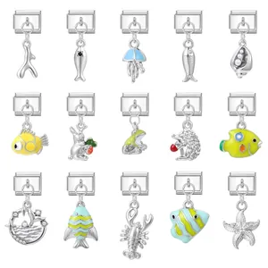 Charm per Bracciale Modulare in Acciaio Inossidabile Stile Italiano Pendente Animale Marino Smalto Accessori per Gioielli Fai-da-te per Donna