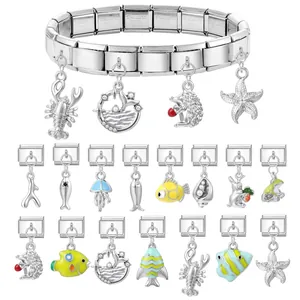 Kit bracciale componibile italiano in acciaio inox con 15 ciondoli mare e natura