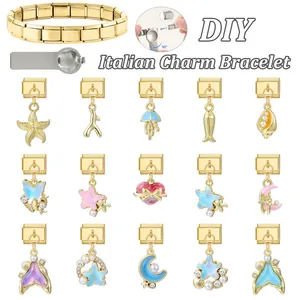 Goldenes Italienisches Charm-Armband DIY-Set mit Edelstahl-Anhängern und Ozean-Motiven