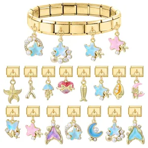 Goldenes italienisches Bettelarmband aus Edelstahl mit maritimen Modulanhängern
