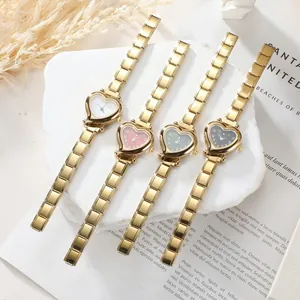 Chic heart-shaped dial gold watches with modular stainless steel bands in four colors