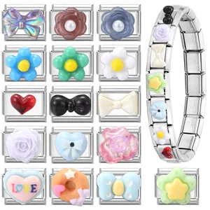 Italian charms DIY bracelet set with stainless steel base and various colorful motifs