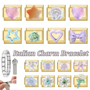 Italienische Charm-Armband-Module mit Goldbasis Herz- und Sternmotiven