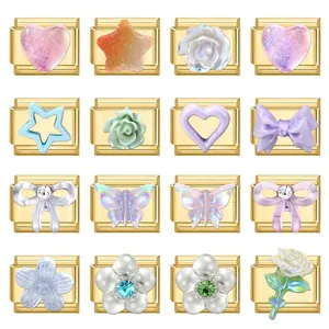 DIY Italienisches Charm Armband Glieder Vergoldeter Edelstahl Modulare Charms Herz Schmetterling Rose Damen Schmuckherstellung