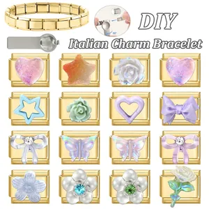 DIY Italienisches Charm-Armband-Set mit 16 bunten Anhängern aus Gold-Edelstahl
