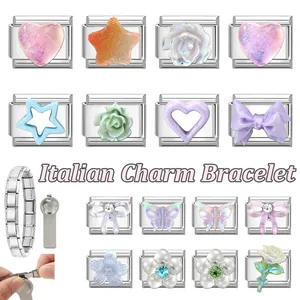 Italian charms DIY set with stainless steel heart, star, and flower modules