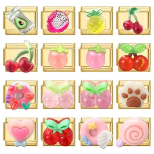 DIY Italian Charm Bracelet Links Stainless Steel Gold Plated Fruit Donut Candy Pattern Modular Charms For Jewelry Making Women