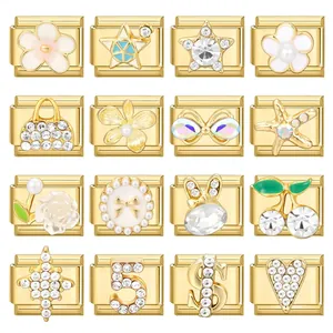 Gold DIY Italian Charm Bracelet Links Stainless Steel Modular Flower Heart Star Charms For Jewelry Making Modular Accessories