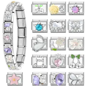 Italienisches Modul-Charm-Armband aus Edelstahl mit bunten Edelstein-Symbolen