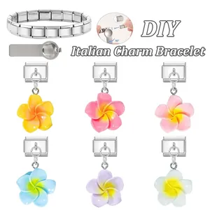 Italian charm bracelet set with colorful resin flowers and stainless steel link tool