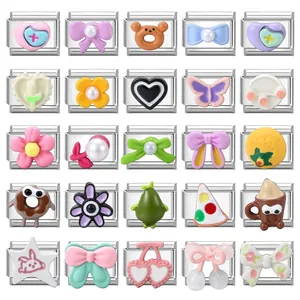 Italian Charm Bracelet Modular Links Stainless Steel DIY Jewelry Making Heart Flower Bow Animal Fruit Food Charms For Women