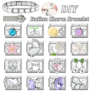 DIY Italienisches Charm-Armband-Set mit 16 Gliedern aus Edelstahl und Werkzeug