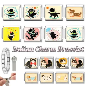 Italian charm bracelet DIY modules with cute animal enamel charms and opening tool