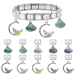 Edelstahl-Bettelarmband im italienischen Stil mit Fischschwanz- und Muschel-Anhängern