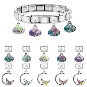 Italienisches Charm-Armband mit Edelstahl-Muschel und Meerjungfrauenschwanz-Anhängern
