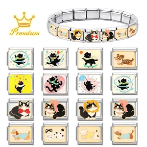 Italian charm bracelet set with customizable stainless steel animal enamel links