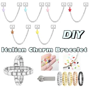 Italienisches Charm-Armband DIY-Set mit bunten Sternanhängern und Edelstahl-Modulgliedern