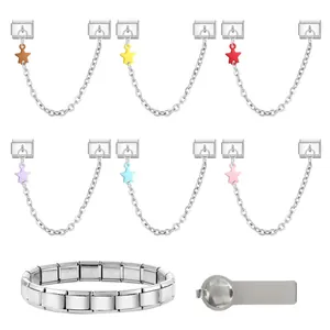 Italienisches Armband-Set mit bunten Sternen, Sicherheitsketten und Öffner-Werkzeug