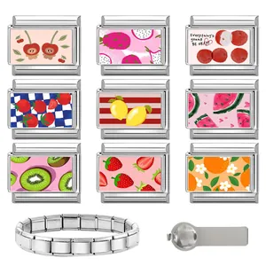 Détails des breloques fruits en acier inoxydable et bracelet modulable à composer
