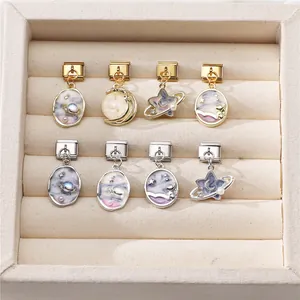 Set of 8 dreamlike starry sky modular bracelet charms with moon and planet enamel details