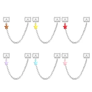 Ciondolo a Forma di Stella in Smalto in Acciaio Inossidabile per Bracciale Italian Charm Con Catena di Sicurezza Modulare