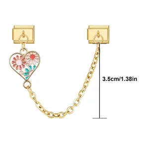 Goldener Herzanhänger mit Gänseblümchen und 3,5cm Kette für modulare Armbänder