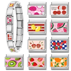 Bracelet à breloques italien avec modules de fruits et maillons en acier inoxydable