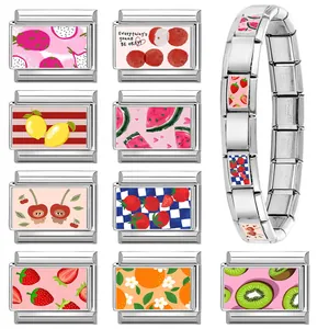 Bracelet modulaire italien en acier inoxydable avec breloques de fruits et maillons DIY