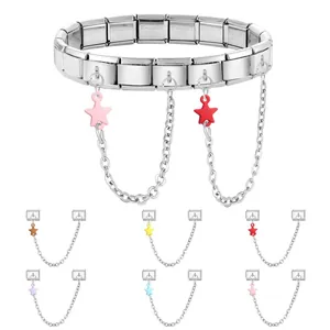 Bracciale componibile italiano in acciaio inossidabile con ciondoli a stella