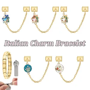 Italienische Charm-Armband-Elemente mit goldenen Emaille-Anhängern und Werkzeug