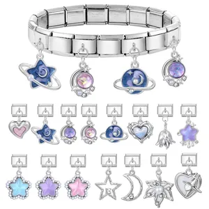 Ιταλικό βραχιόλι charms με DIY στοιχεία και ουράνια μενταγιόν από ατσάλι