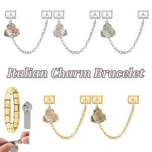 Italian charm bracelet components with rose flower charms and metal adjustment tool