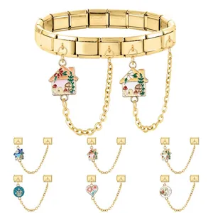 Bracciale modular italiano dorato con ciondoli a forma di casa in smalto e maglie fai-da-te