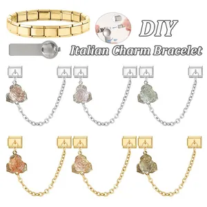 DIY Italian modular bracelet base with rose charms in polished stainless steel