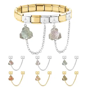 Italian modular charm bracelet with gold-silver stainless steel and rose pendants